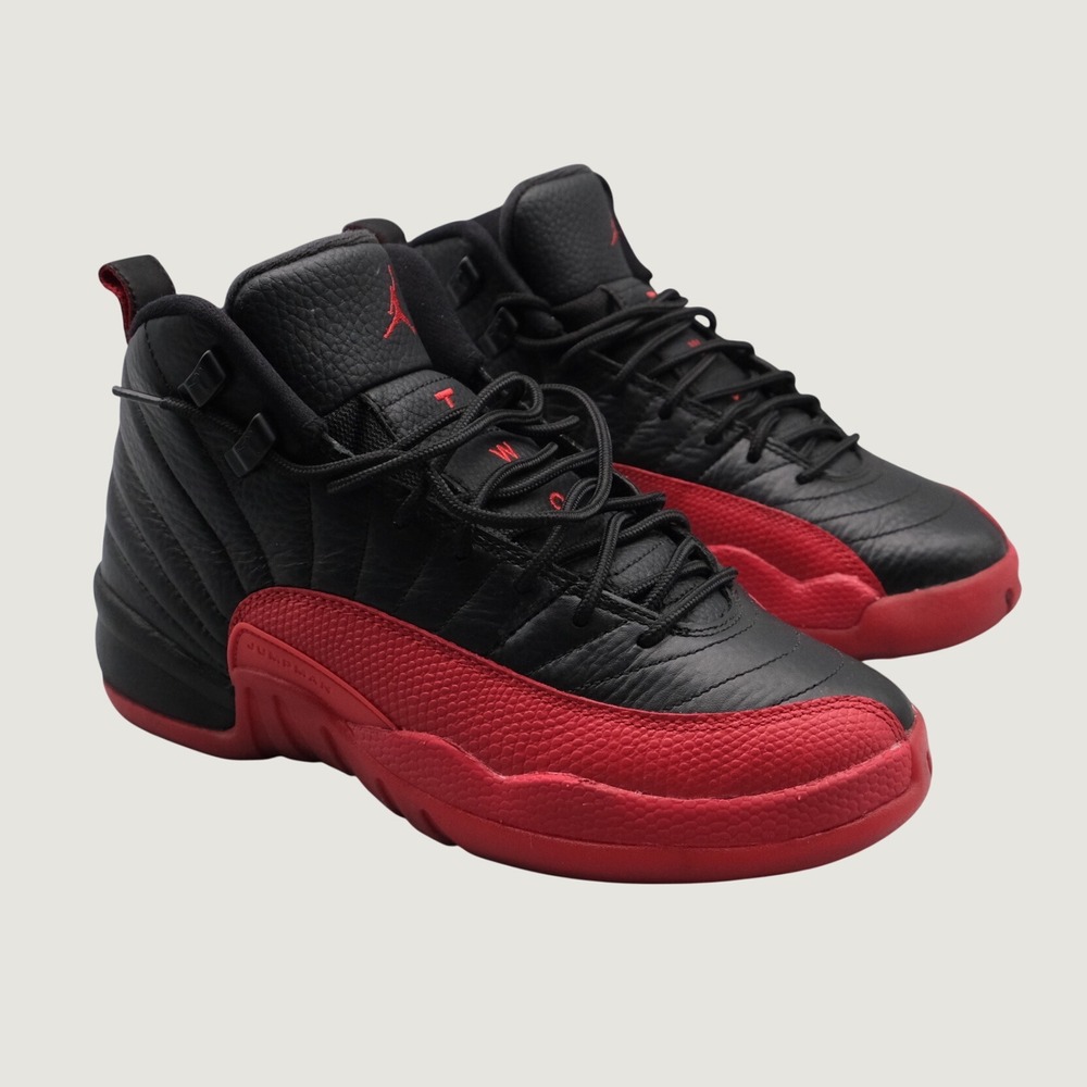 Jordan 12 Retro Sneakers Black Red Flu Game Youth 6Y Wmn 7.5 153265-002